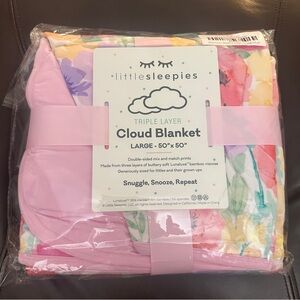 Little Sleepies WATERCOLOR MEADOW Floral Pink Large Cloud Blanket New In Bag